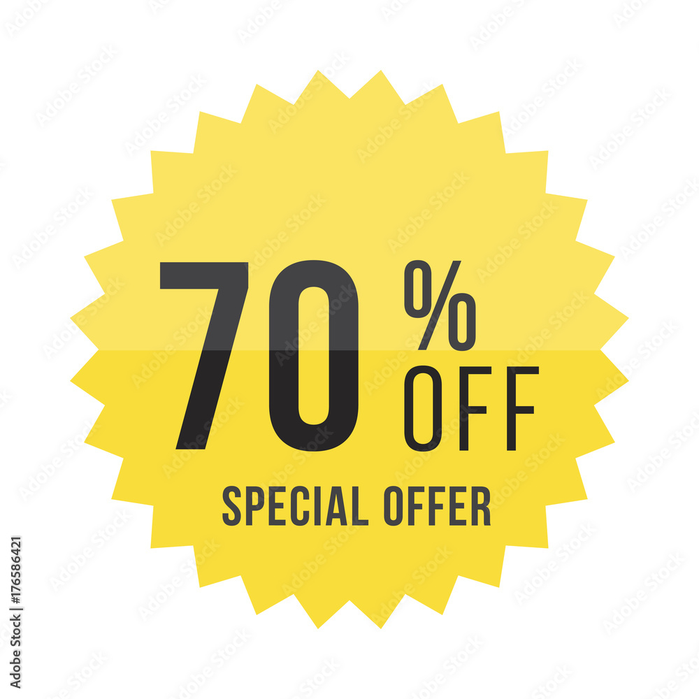 Yellow sticker with 70% discount. Template of the emblem with special offer flat vector eps 10 Yellow sticker with 70% discount. Template of the emblem with special offer flat vector eps 10