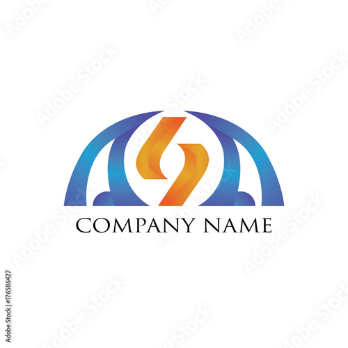 Corporate logo template vector illustration, abstract blue and orange brand identity symbol