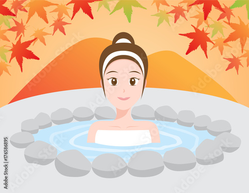 women in Japanese onsen ( hot spring ) vector