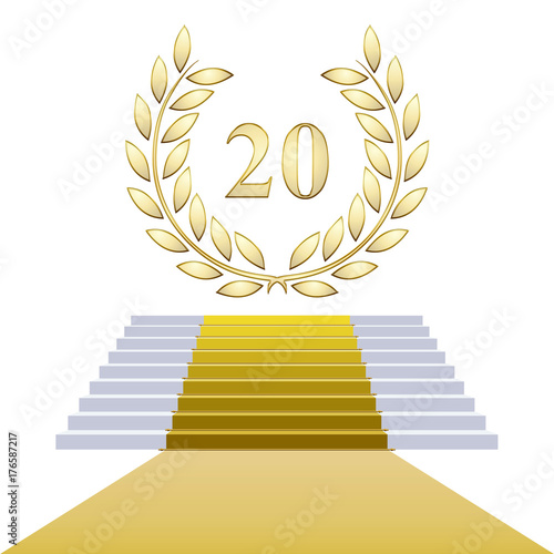 Cuadro en lienzo Escaliers. Tapis or. Anniversaire. Lauriers 20 ans
