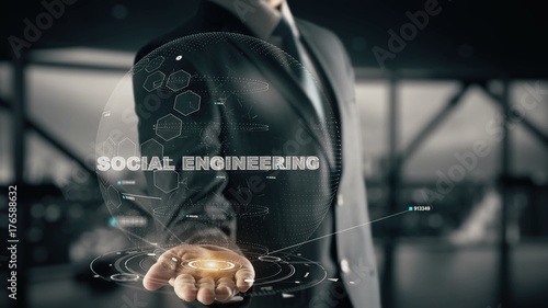 Social Engineering with hologram businessman concept