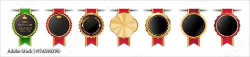 collection of quality  empty badges with gold border.elegant black , gold,green and red. Design elements labels, seals, banners, badges, scrolls,certificate and ornaments