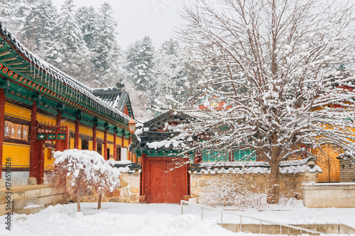 Wallpaper Mural Asian temple Odaesan Woljeongsa with snow in Korea Torontodigital.ca