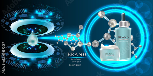 Cosmetic containers with advertising background ready to use, technology concept skin care ad. Illustration vector
