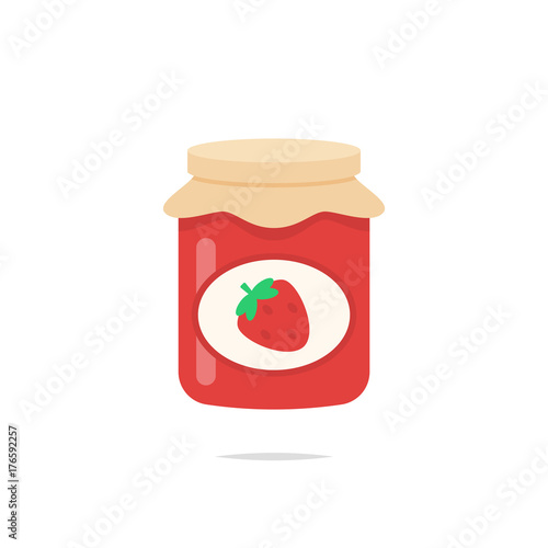Strawberry jam glass jar icon vector