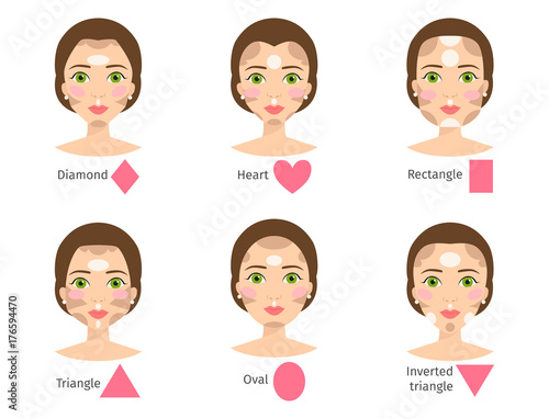 Set of different woman face types vector illustration character shapes girl makeup beautiful female