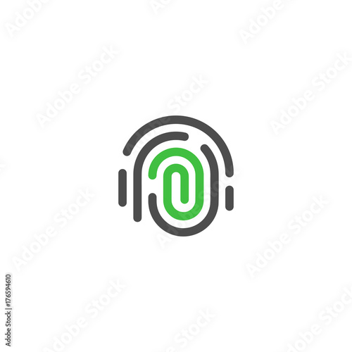 Identification of person, thumbprint vector abstract logo. Security technology, personal web safety of information. ID lock. Cyberpolice icon.