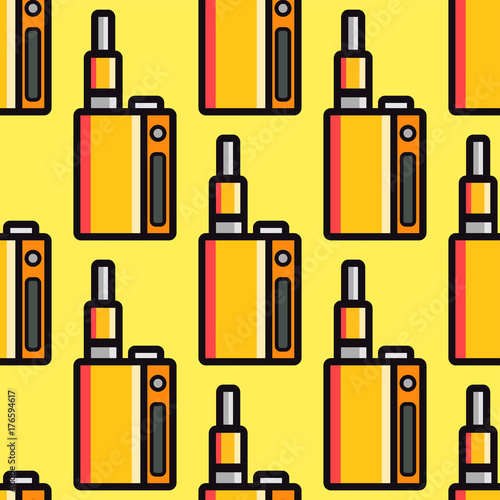 Vape device vector cigarette vaporizer vapor juice seamless pattern bottle flavor illustration battery coil.