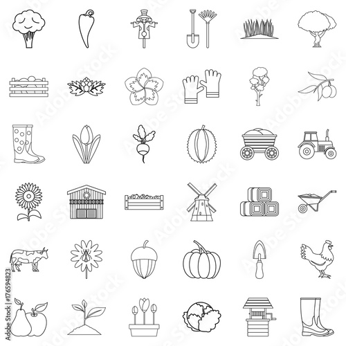 Seed icons set, outline style