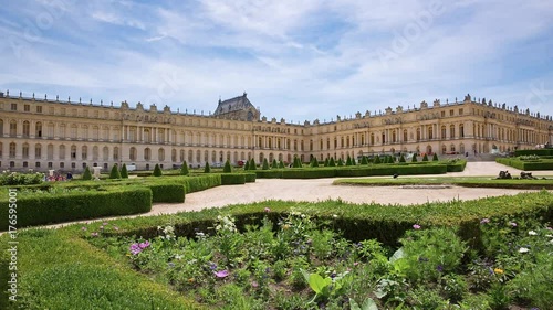 The Royal Palace in Versailles, garden view, panning video photo