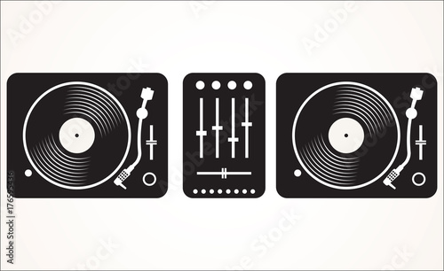 Simple black and white dj mixing turntable set vector illustration photo