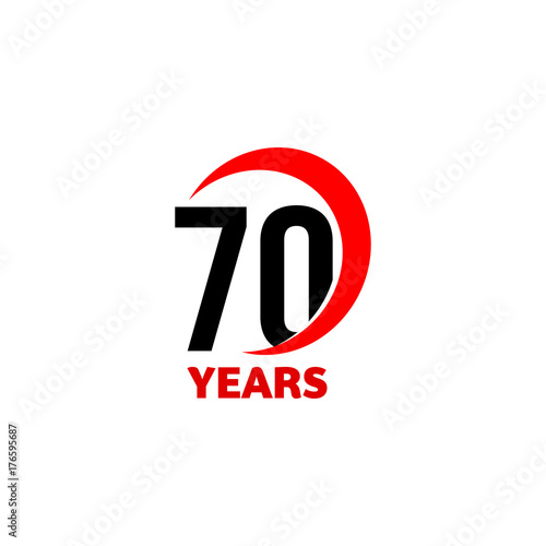 70th Anniversary abstract vector logo. Seventy Happy birthday day icon. Black numbers in red arc with text 70 years.