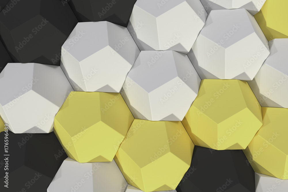 Pattern of white, yellow and black hexagonal elements Pattern of white, yellow and black hexagonal elements