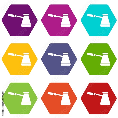 Coffee cezve icon set color hexahedron