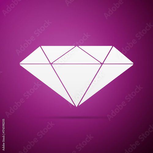 Diamond sign icon isolated on purple background. Jewelry symbol. Gem stone. Flat design. Vector Illustration
