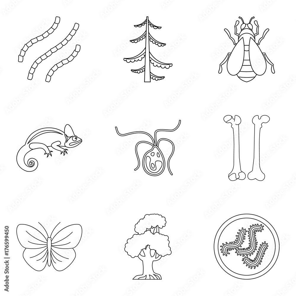 Fossil icons set, outline style