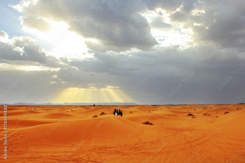 Sunset in the Sahara desert. Africa. Morocco.