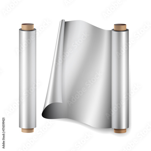 Aluminium Foil Roll Vector. Close Up Top View. Opened And Closed. Realistic Illustration Isolated On White