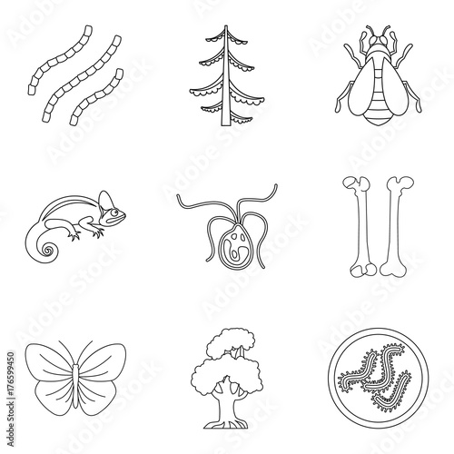 Fossil icons set, outline style