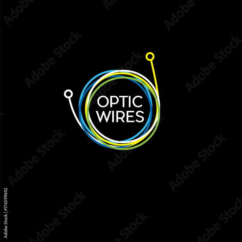 Wires, cable logo. Hank of cable on a dark background.