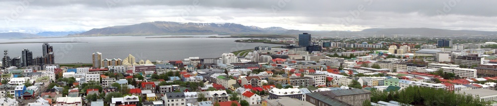 Aerial panorama of Reykjavik, Iceland.
