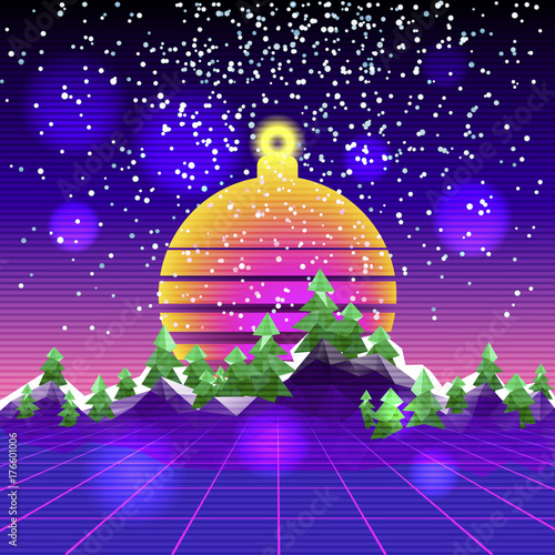 Retro synth wave cyber landscape