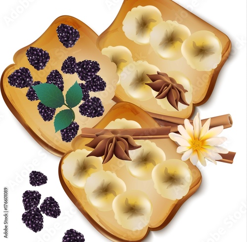 Fruit toast breakfast sweet Vector