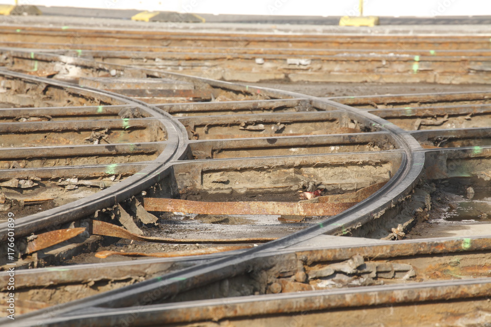 Obraz premium Straßenbahnschienen, Erneuerung, Gleisbauarbeiten