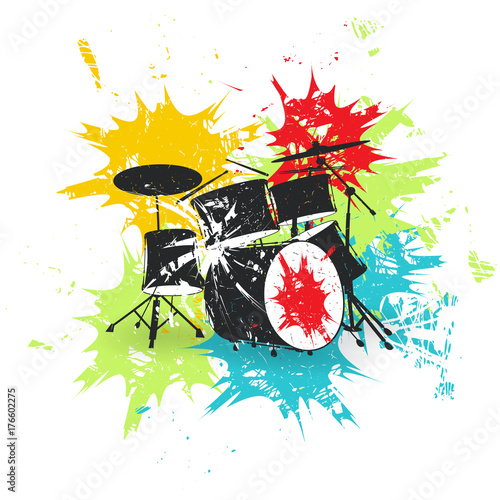 Set of drums. Grunge vector illustration