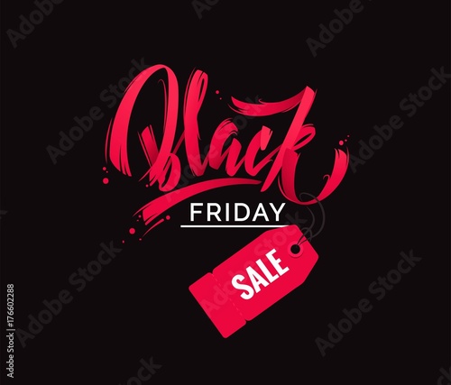 Black friday handwritten lettering typography.  Black, white and pink vector illustration.