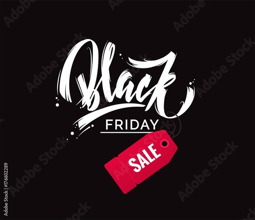 Black friday handwritten lettering typography.  Black, white and pink vector illustration. 