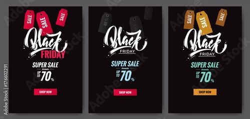 Set of Black friday sale poster. Vector illustration. 