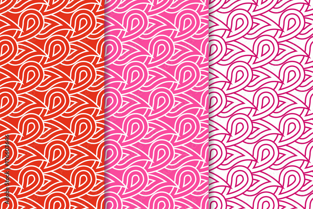 Geometric backgrounds. Red seamless wallpapers. Colored set Geometric backgrounds. Red seamless wallpapers. Colored set