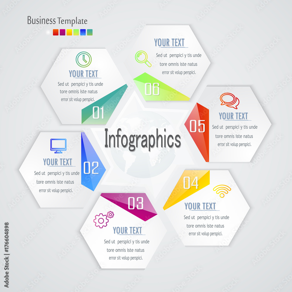Modern infographics hexagon element number template. Vector illustration. can be used for workflow layout, diagram, business step options, banner, web design. Modern infographics hexagon element number template. Vector illustration. can be used for workflow layout, diagram, business step options, banner, web design.