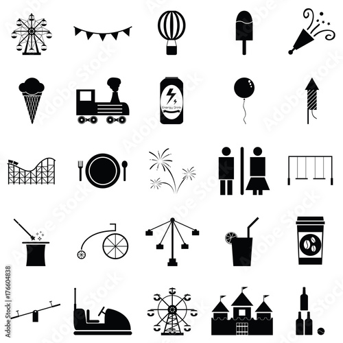 amusement park icon set