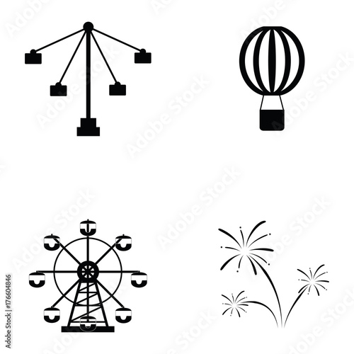 amusement park icon set