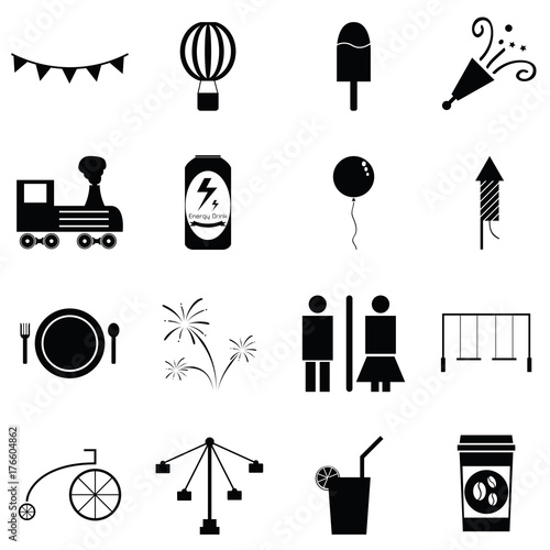 amusement park icon set