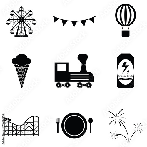 amusement park icon set