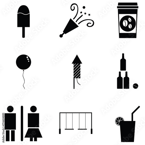 amusement park icon set