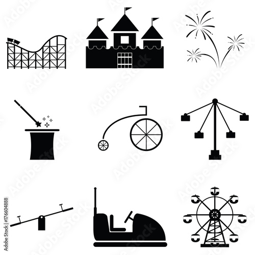 amusement park icon set
