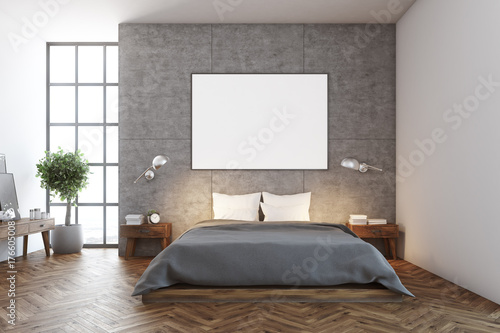 Concrete bedroom interior, poster