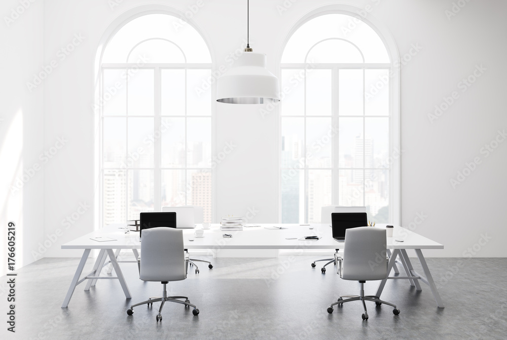 White open space office, side view White open space office, side view