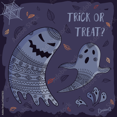 Trick or treat lovely Halloween card with ghosts