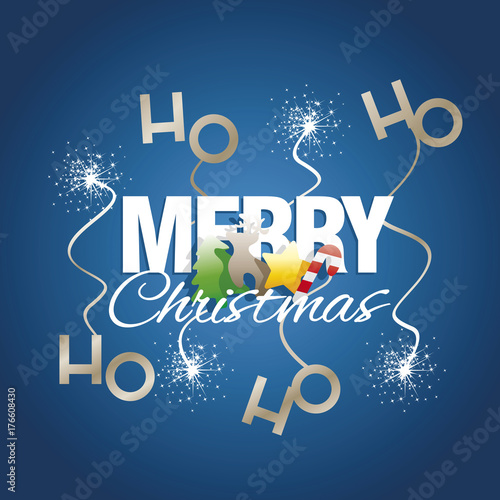 Ho ho ho Merry Christmas color elements spark firework blue vector