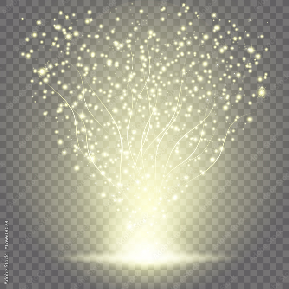 Magic yellow light vector effect with particles on transparent ...