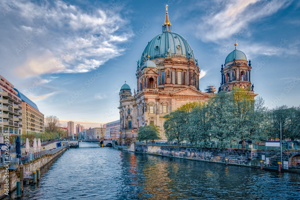 Dramatic sky with Berlin Cathedral in Berlin, Germany