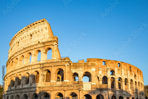 View of Colosseum and sunset in Rome, Italy