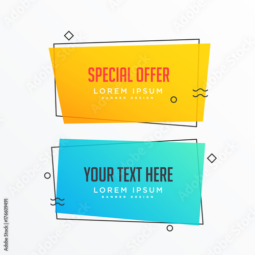 offers and sale geometric banners set in memphis style