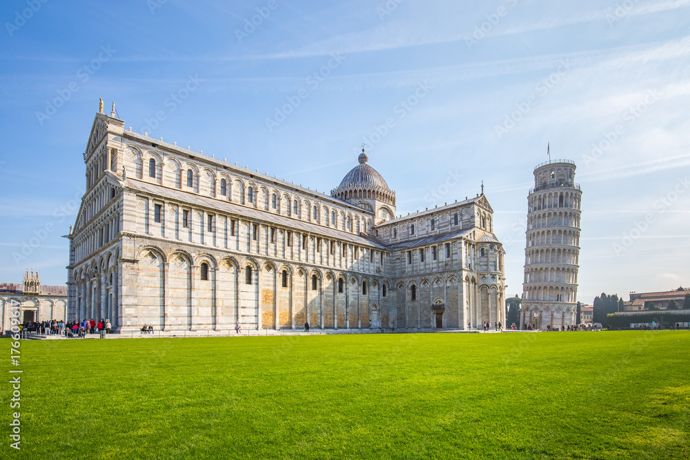 The Pisa Cathedral and the Leaning Tower of Pisa in Pisa, Italy