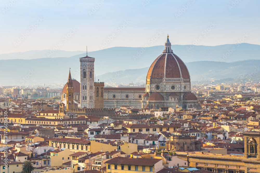 Close up view of Duomo of Florence in Tuscany, Italy